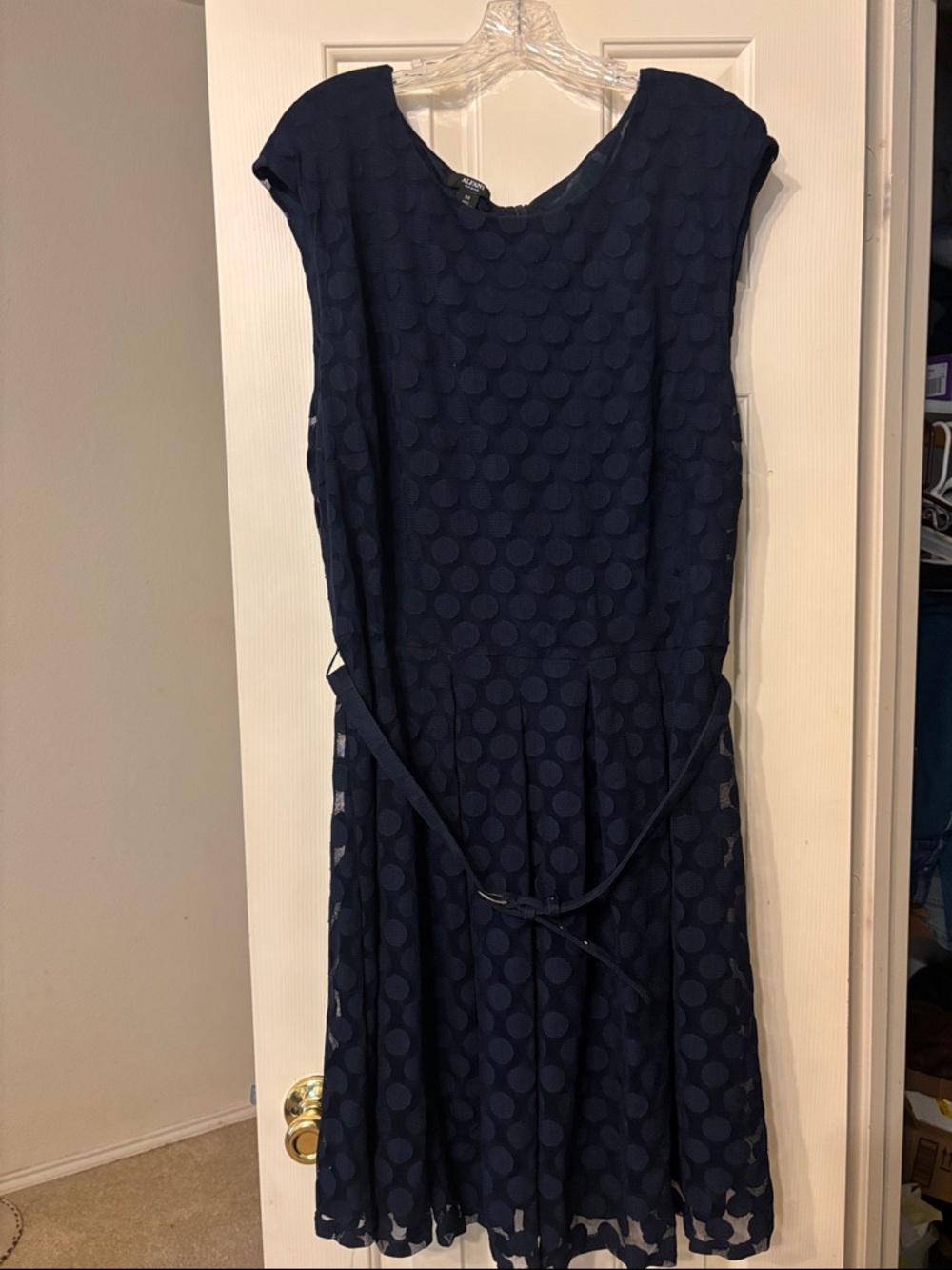 Alfani Navy Textured Dot Midi Dress